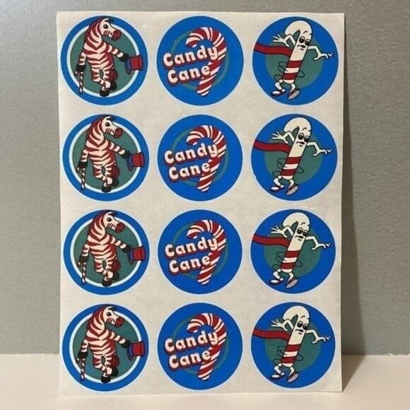 Vintage 1980s CTP Scratch & Sniff Candy Cane Zebra Mint Stickers Creative Teachi - Picture 1 of 8